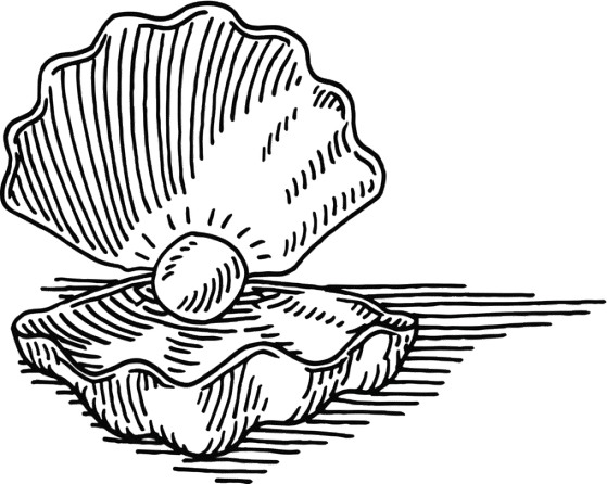 A shining pearl inside a shell, minimalist illustration