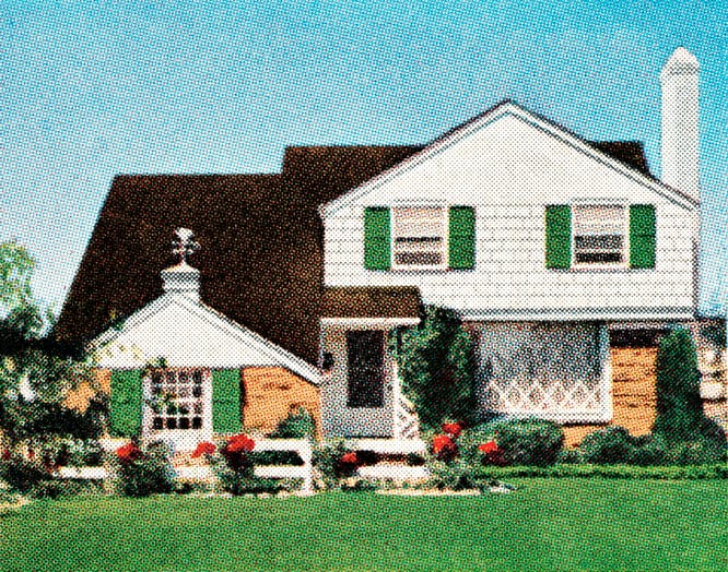 Illustration of a cozy, midcentury home